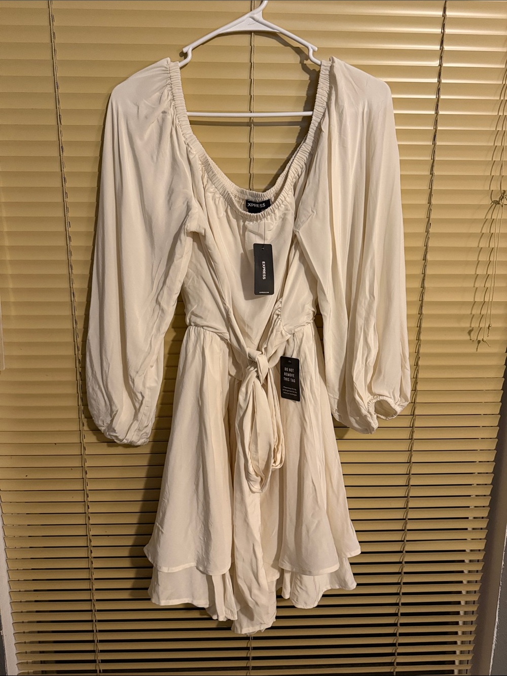 Express Cream Long Sleeve Tie-Waist Romper